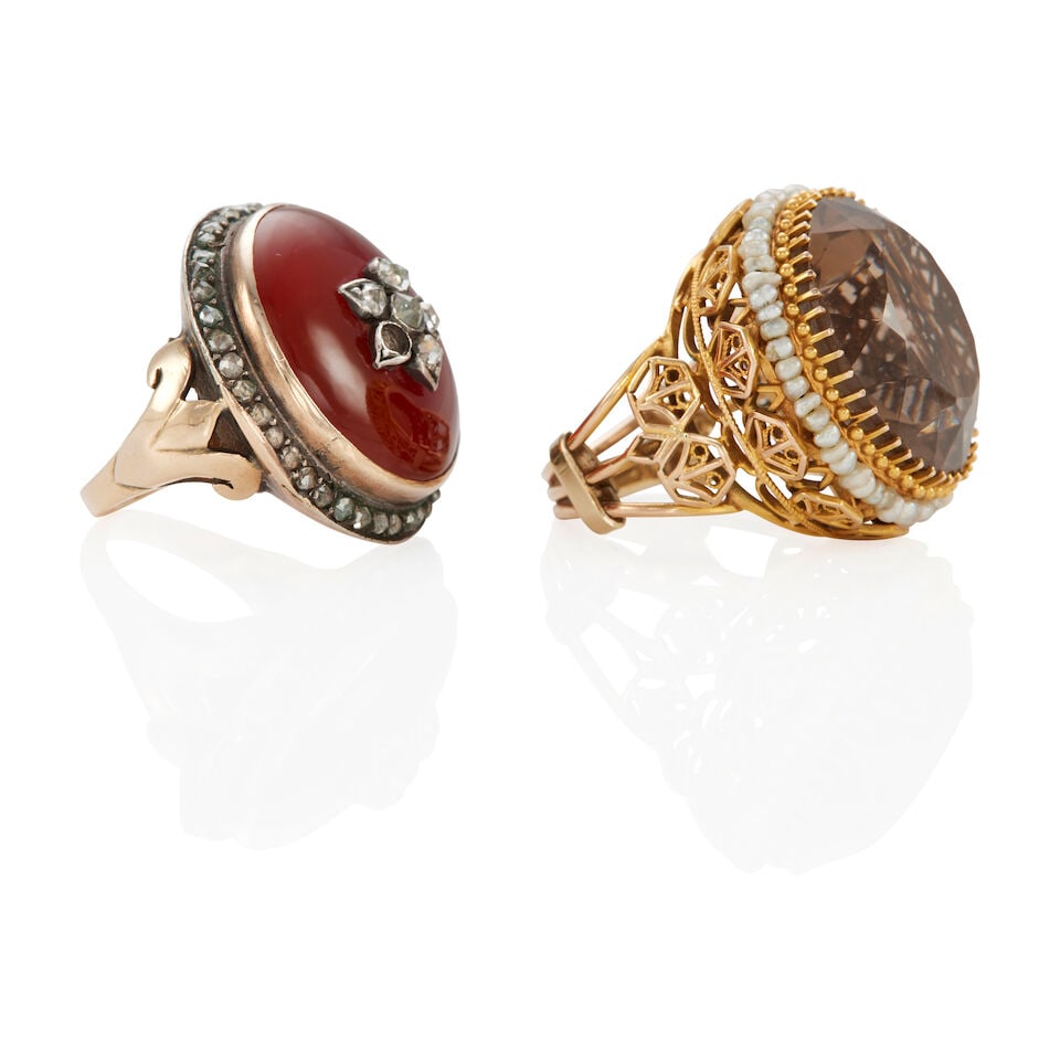 TWO VICTORIAN 14K GOLD, SILVER, AND GEM-SET RINGS - 2