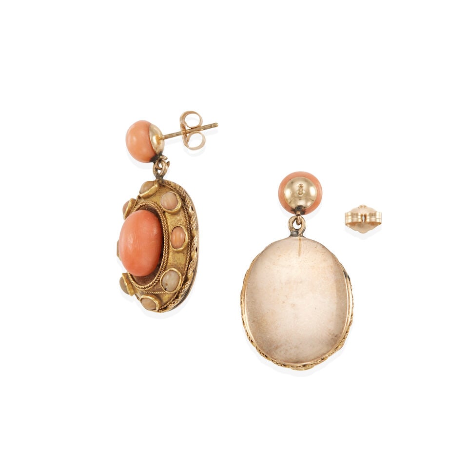 VICTORIAN 10K GOLD AND CORAL EARRINGS - 2