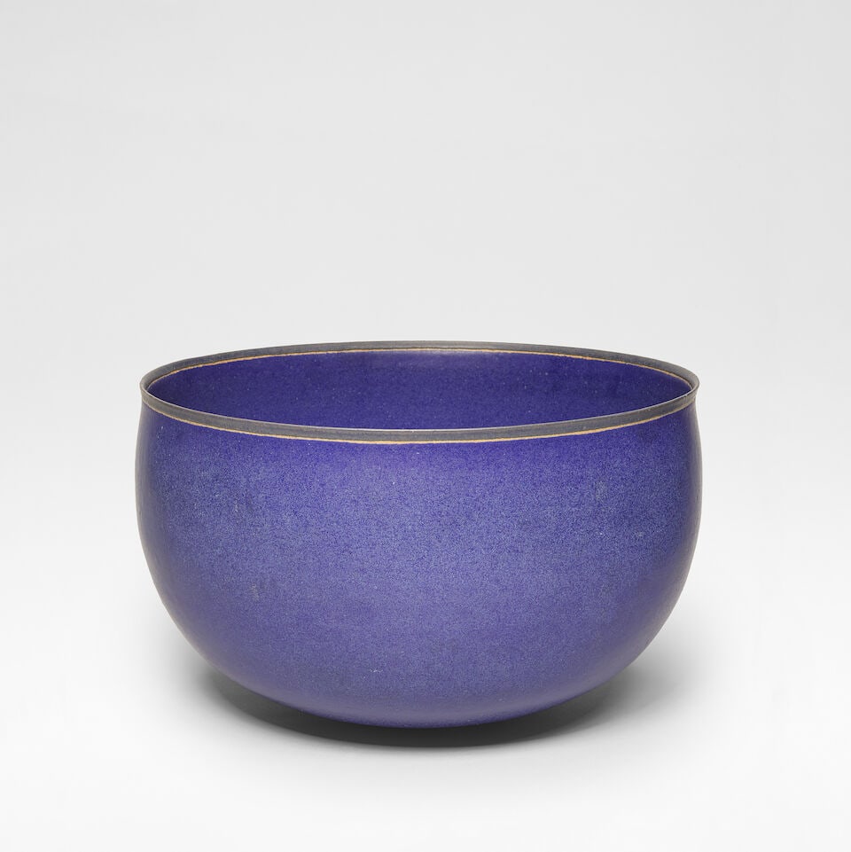 Alev Ebüzziya Siesbye Bowl, 1988: Alev Ebüzziya Siesbye Bowl, 1988 Stoneware, Lapis lazuli blue glaze, with a mottled grey and partially unglazed rim. 23 cm high, 38.5 cm diameter Underside incised