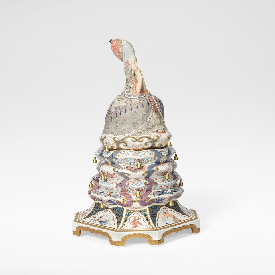 Gerhard Henning for Royal Copenhagen 'Prinsessen på Ærten' or 'Princess on the Pea', m...: Gerhard Henning for Royal Copenhagen 'Prinsessen på Ærten' or 'Princess on the Pea', model no. 1238, designed 1911, produced circa 1920 Porcelain, polychrome painted designs with gilt