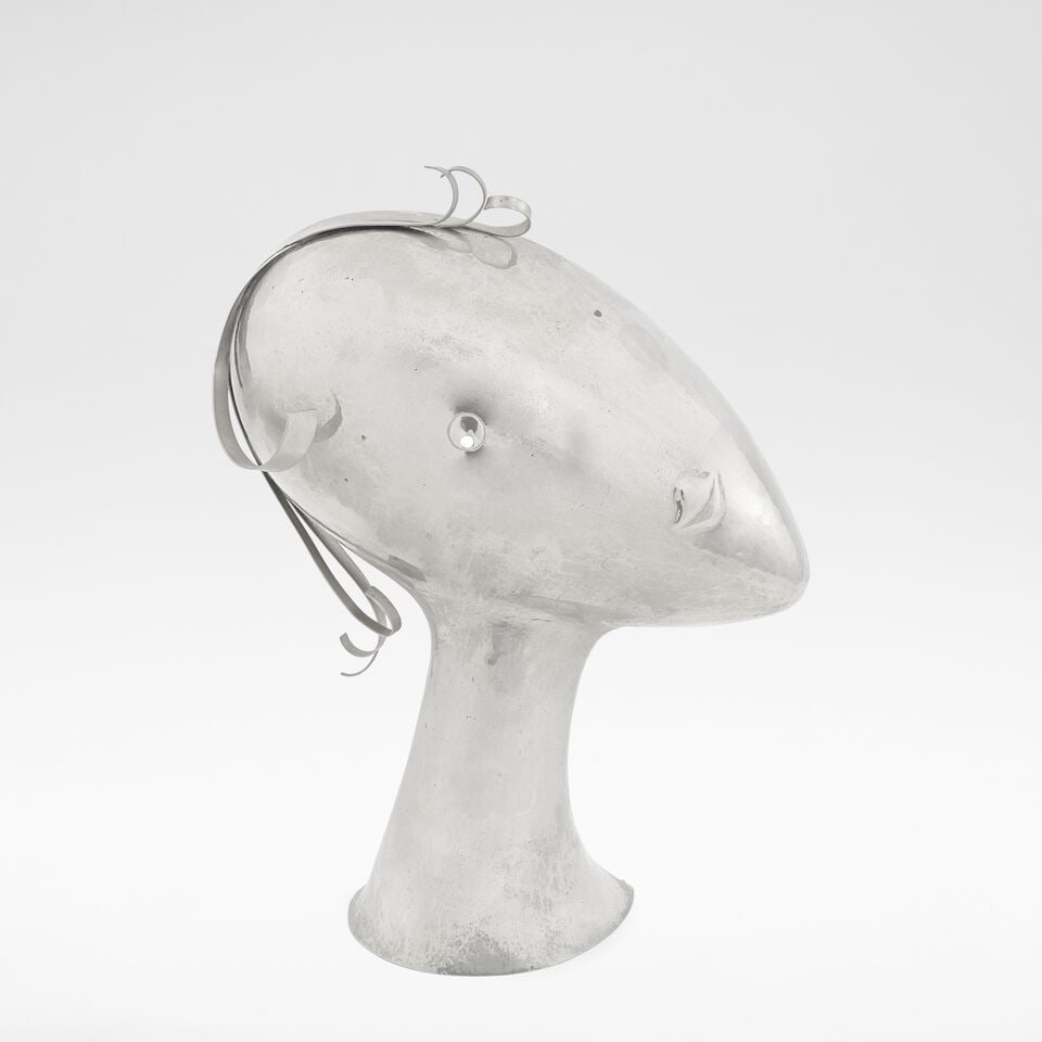 Franz Hagenauer Female head, 1930s: Franz Hagenauer Female head, 1930s Nickel plated brass. 34.5 cm high, 27 cm wide, 9 cm deep. Stamped to the bottom WHW / HAGENAUER / WIEN / MADE IN AUSTRIAM and with monogram