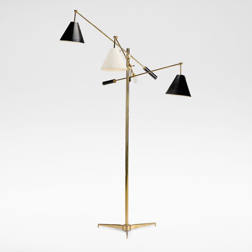 Angelo Lelii 'Triennale' three-armed adjustable floor lamp, model no. 12128s, designed 1947, pro... (1 of 3)
