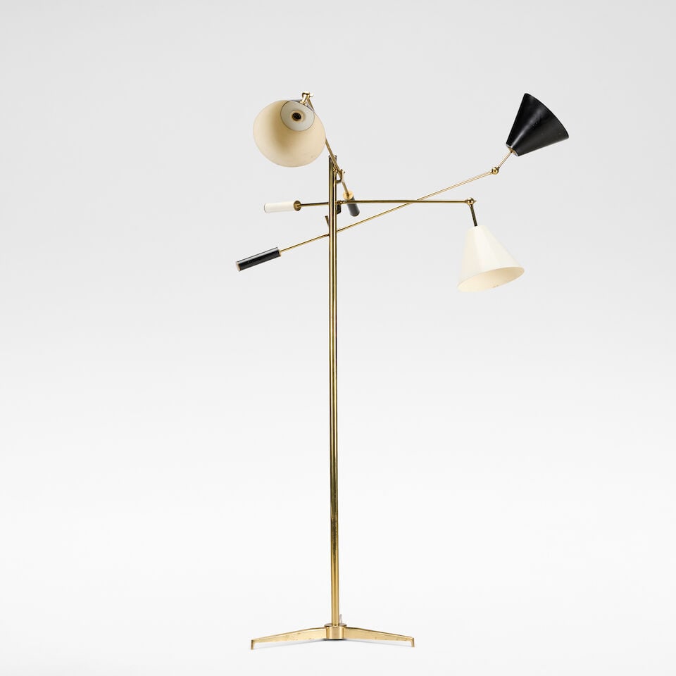 Angelo Lelii 'Triennale' three-armed adjustable floor lamp, model no. 12128s, designed 1947, pro... - 2