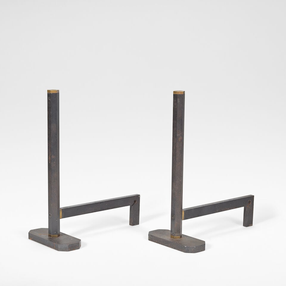 Afra & Tobia Scarpa for Dimensione Fuoco Pair of andirons and a set of three fire irons, designe... (1 of 4)