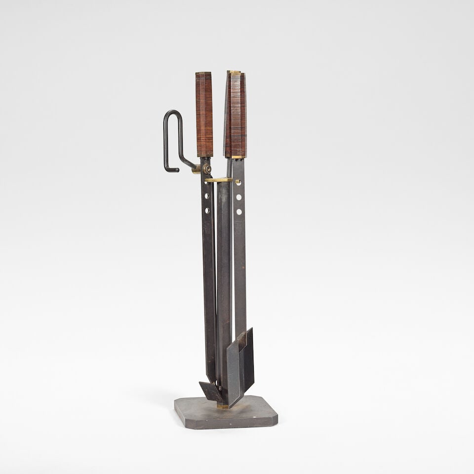 Afra & Tobia Scarpa for Dimensione Fuoco Pair of andirons and a set of three fire irons, designe... - 2