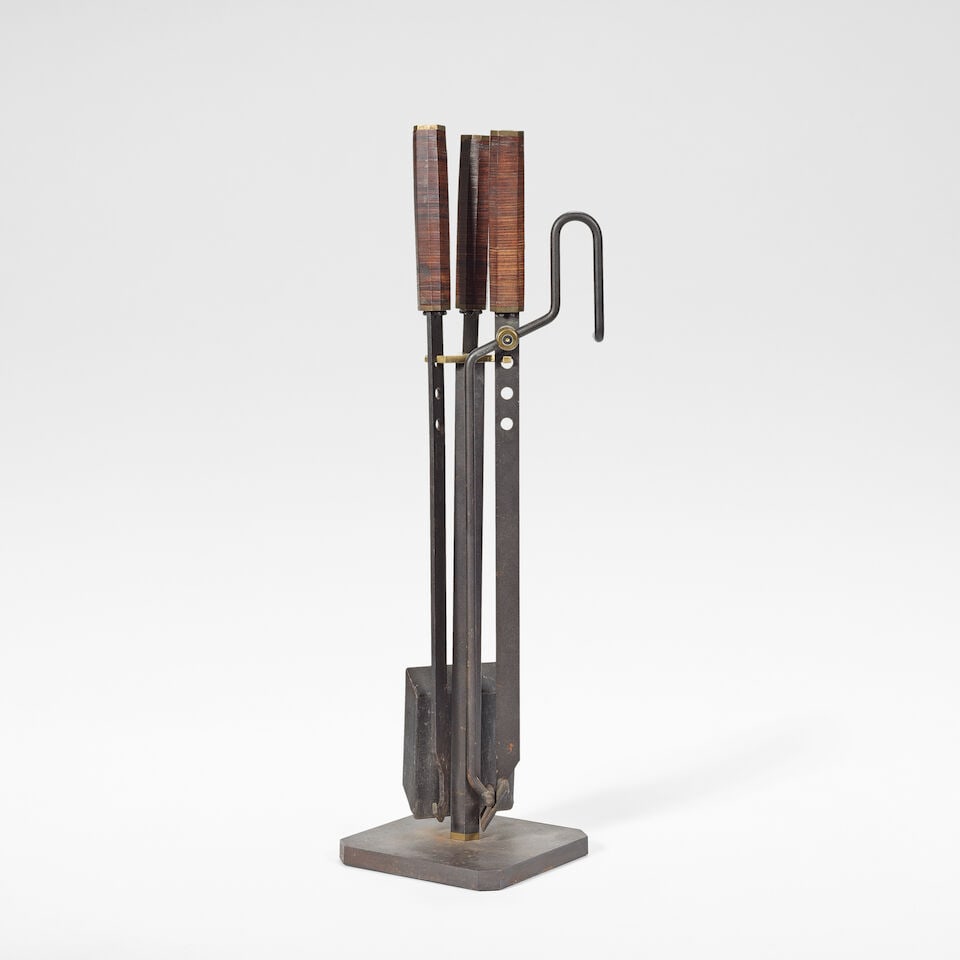Afra & Tobia Scarpa for Dimensione Fuoco Pair of andirons and a set of three fire irons, designe... - 3