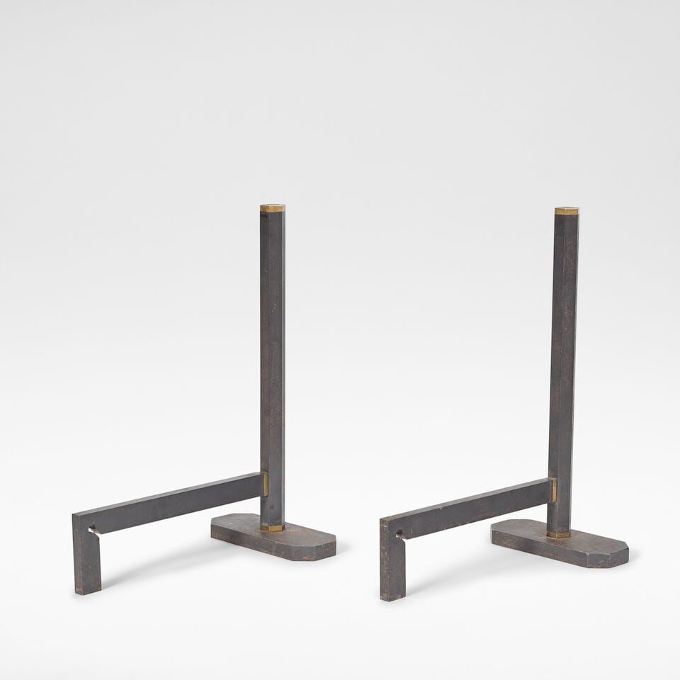 Afra & Tobia Scarpa for Dimensione Fuoco Pair of andirons and a set of three fire irons, designe... - 4