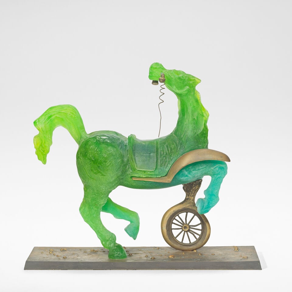 Salvador Dali for Daum Debris d'une Automobile, 1989: Salvador Dali for Daum Debris d'une Automobile, 1989 Pâte de verre and bronze. 39 cm high, 45 cm wide, 14 cm deep Signed to the hoof Dali, numbered 192/850 With original box and certificate of