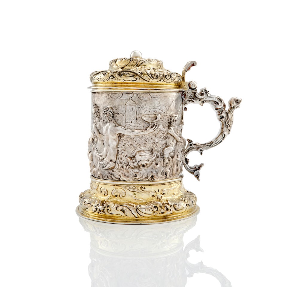 A 17th century German silver and parcel-gilt tankard Gregorius Lambrecht, Hamburg, circa 1630 (1 of 8)