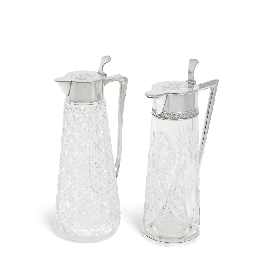 Two Russian silver-mounted glass claret jugs the first Mikhail Grachev, 1896 - 1908 kokoshnik ma... (1 of 2)
