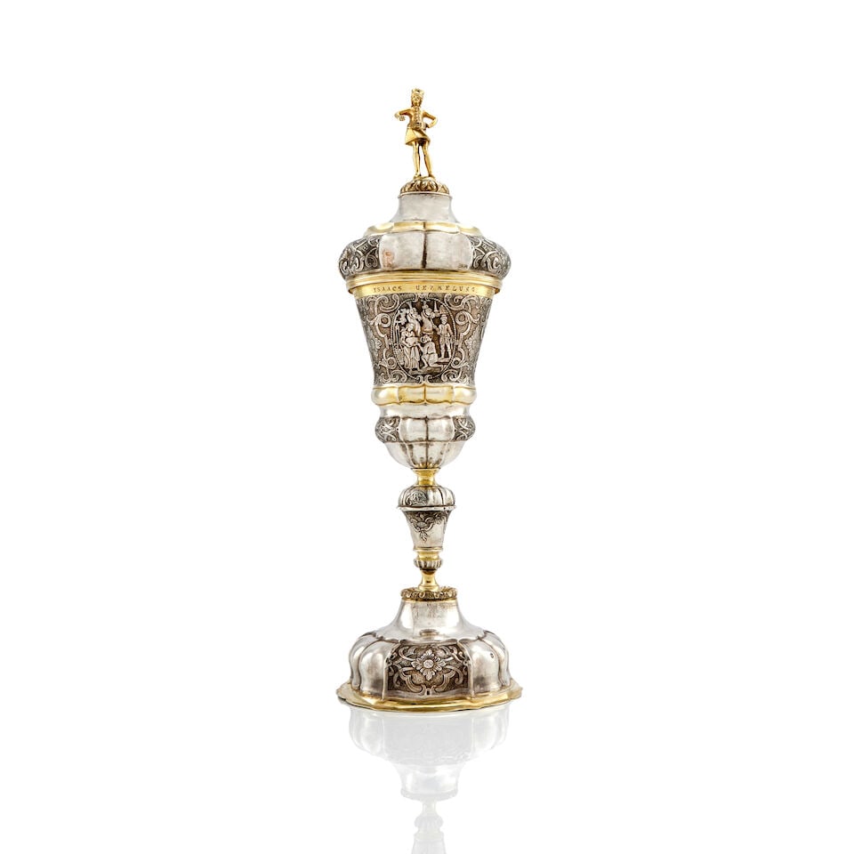 A large mid-18th century Austro-Hungarian silver and parcel-gilt cup and cover makers mark 'GP' ... (1 of 5)