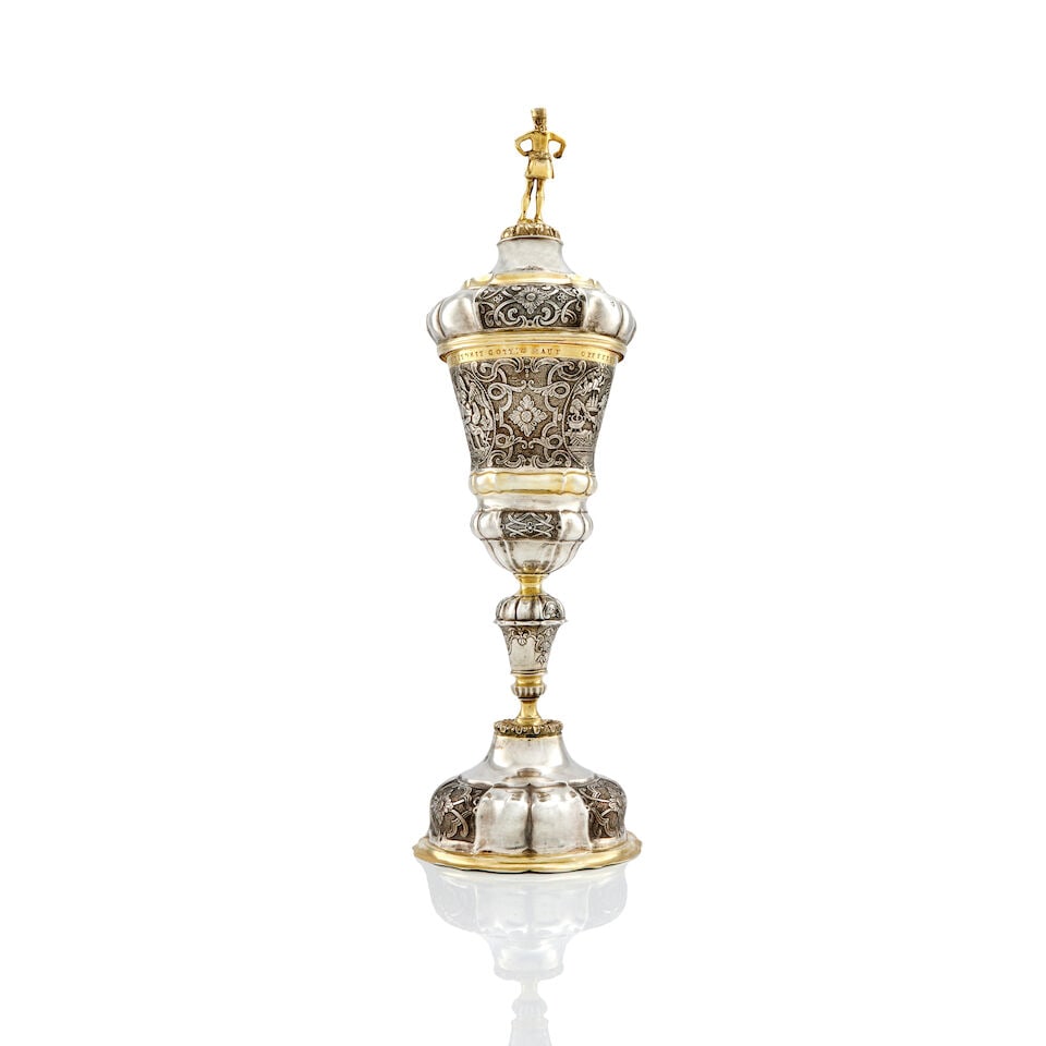 A large mid-18th century Austro-Hungarian silver and parcel-gilt cup and cover makers mark 'GP' ... - 2