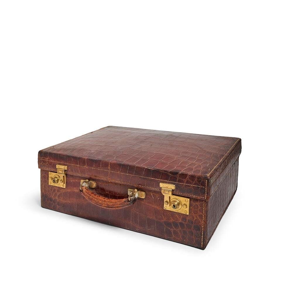 A 9 carat gold nine-piece dressing set with a crocodile covered travelling case Asprey & Co Ltd,... - 3