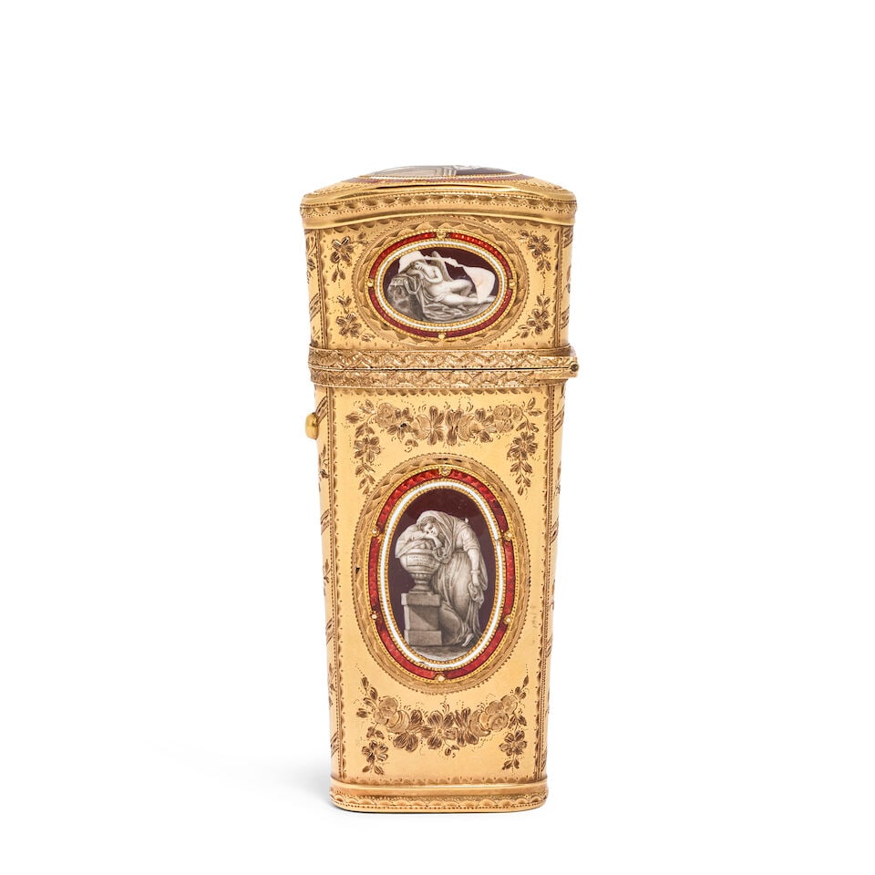 A George III gold and enamel etui apparently unmarked, possibly by James Morisset - 3