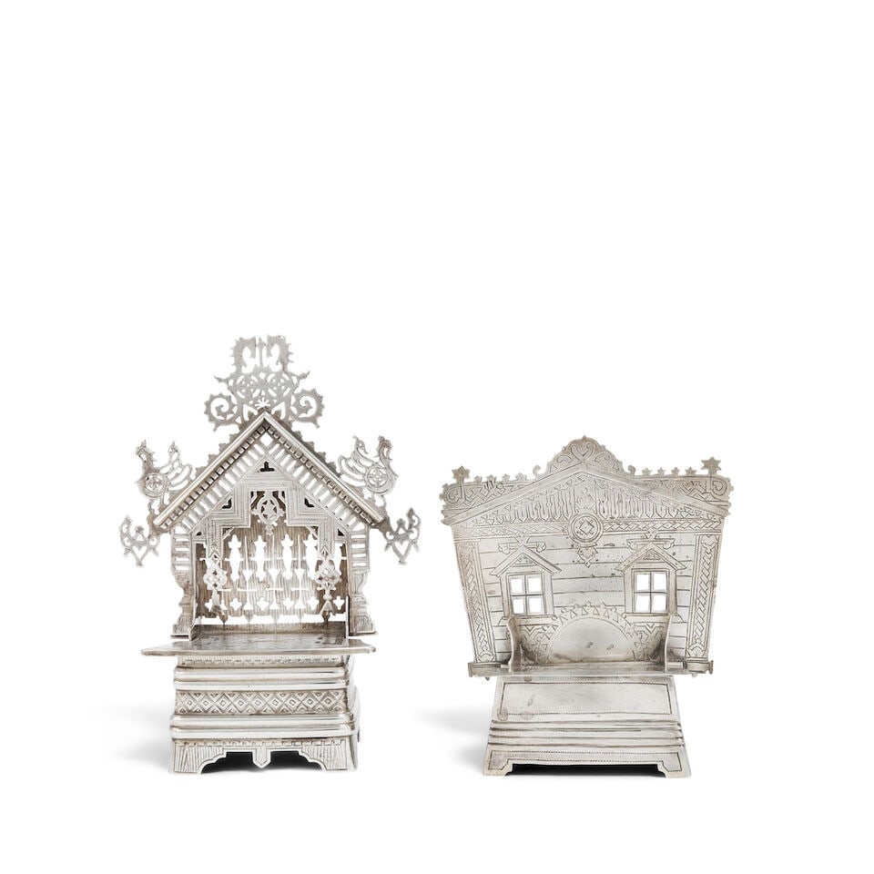 Two 19th century Russian silver throne salts Pavel Ovchinnikov, Moscow 1874, and Sergey Agafonov... (1 of 4)