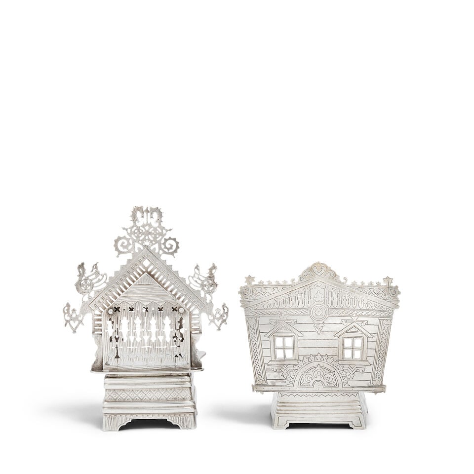 Two 19th century Russian silver throne salts Pavel Ovchinnikov, Moscow 1874, and Sergey Agafonov... - 3