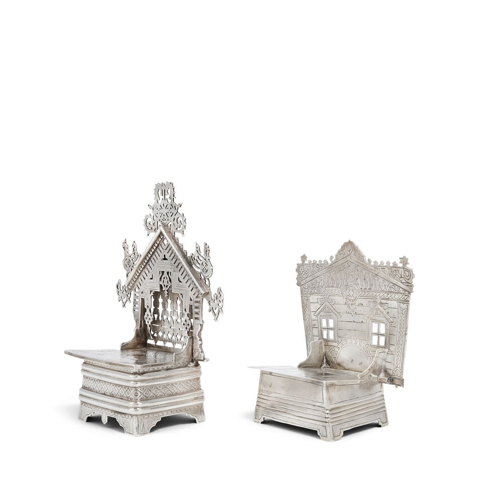 Two 19th century Russian silver throne salts Pavel Ovchinnikov, Moscow 1874, and Sergey Agafonov... - 4