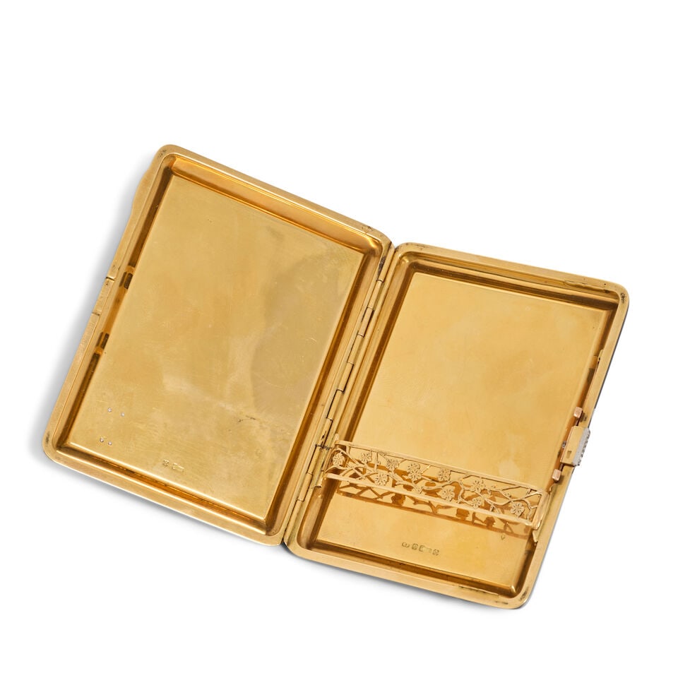A French Art Deco gold, enamel and gem set cigarette case makers mark indistinct, with indistinc... - 3