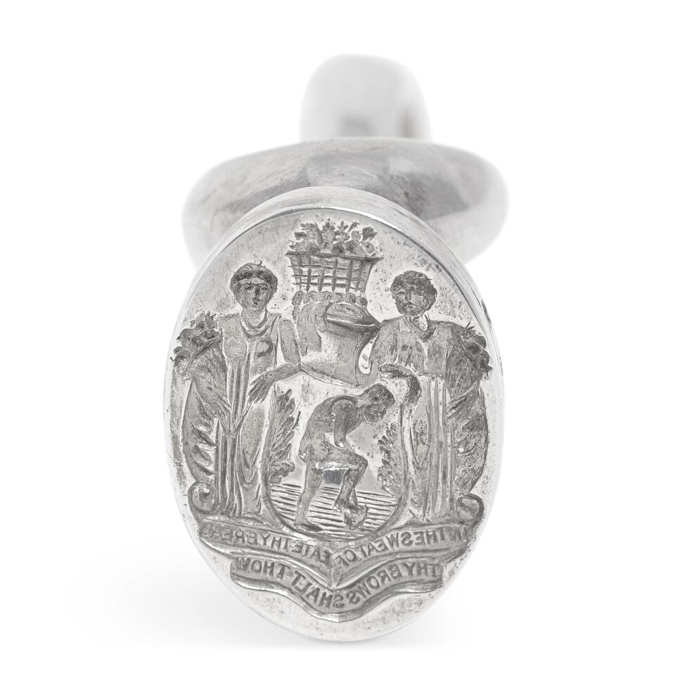 A silver seal of the Worshipful Company of Gardeners Chester 1923 - 2