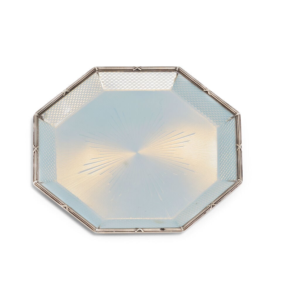 A Russian silver and enamelled octagonal counter dish Fabergé, workmaster Henrik Wigstrom,... (1 of 3)