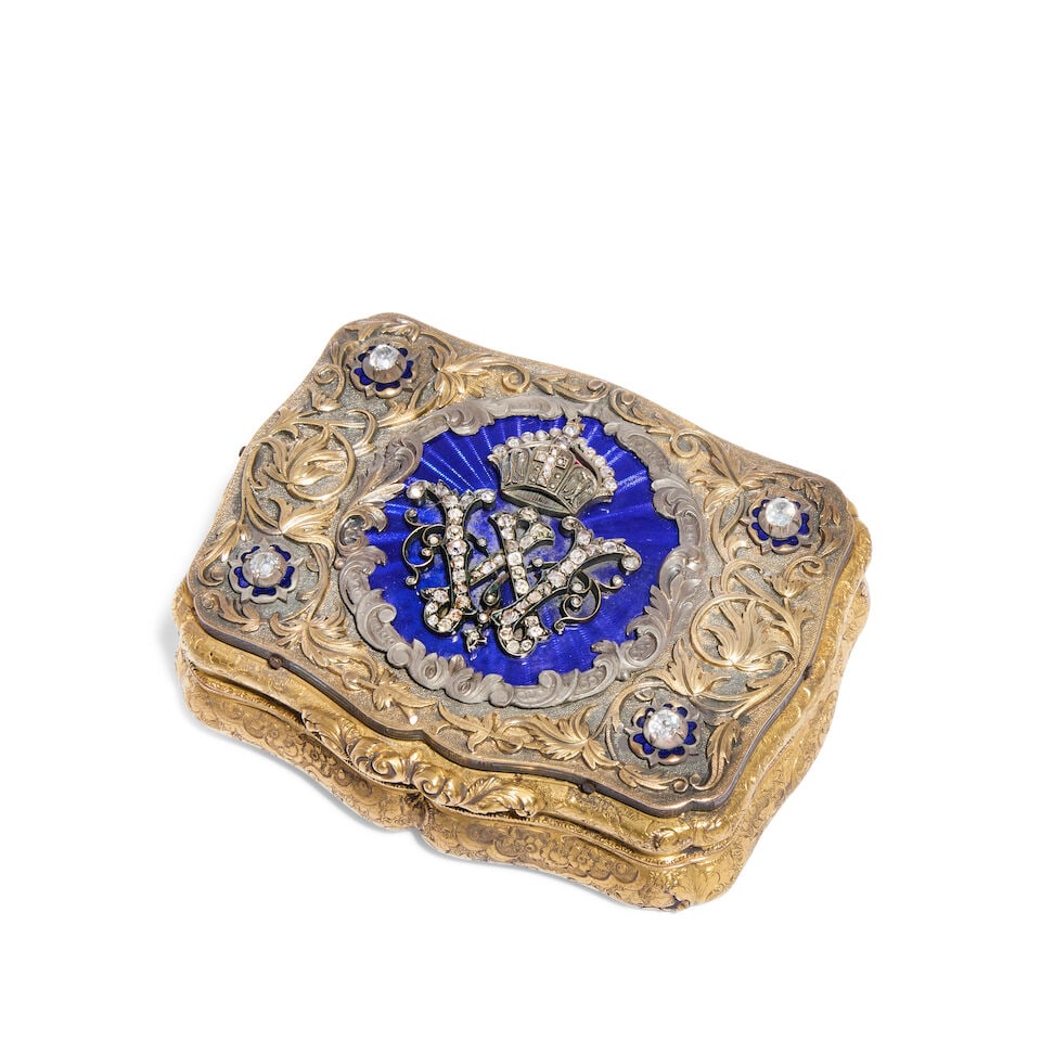 A 19th century German Imperial Presentation a diamond-set, gold and enamel snuff box, Charles Co... (1 of 3)