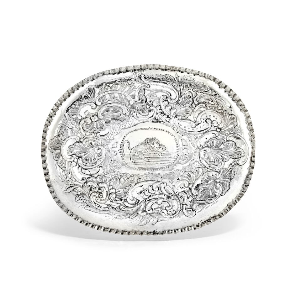 An 18th century Spanish silver dish Corboda, circa 1760, Francisco Sánchez Taramás an...: An 18th century Spanish silver dish Corboda, circa 1760, Francisco Sánchez Taramás and mark for Damián de Castro, also stamped with a letter V and later mark MP Oval form with undulatin