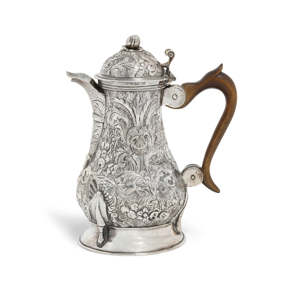 A Maltese silver coffee pot stamped with maker's mark underside of base 'GM' in a rectangular pu... - 3