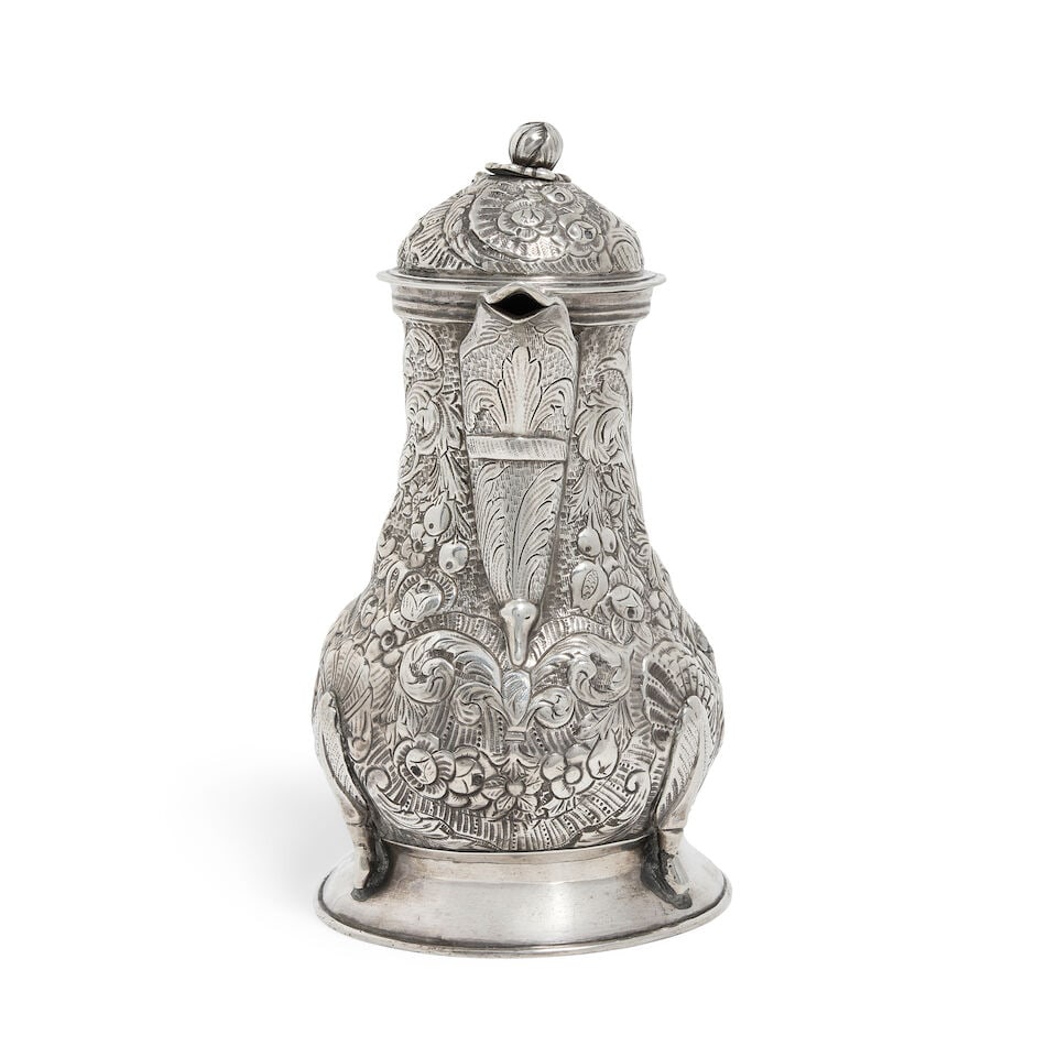 A Maltese silver coffee pot stamped with maker's mark underside of base 'GM' in a rectangular pu... - 4