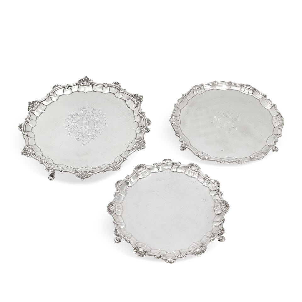 Three George II / III silver shaped-circular salvers first William Peaston, London, 1747; secon... (1 of 5)