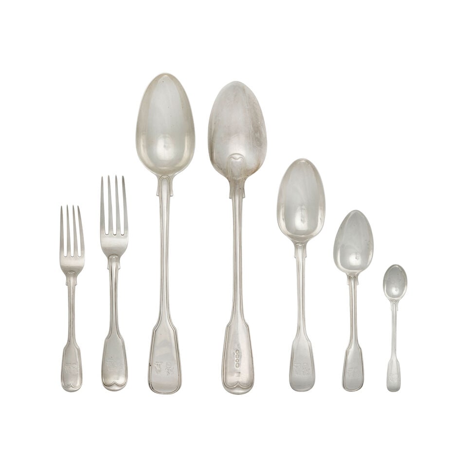 A antique silver Fiddle and Thread pattern flatware service various maker's and dates, some Mary... (1 of 1)
