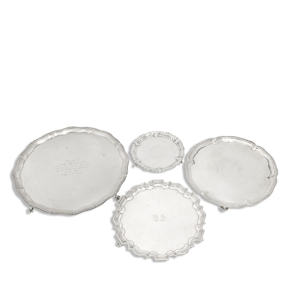 A collection of four silver shaped-circular salvers various maker's and dates (4) (1 of 5)