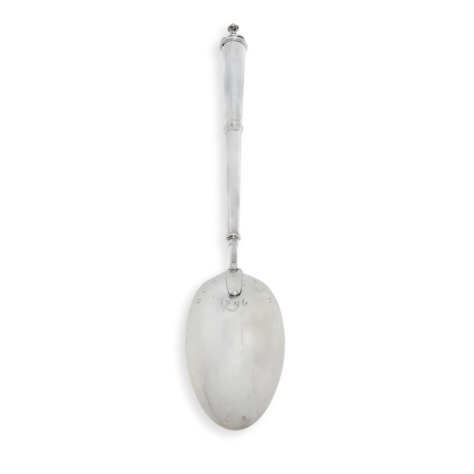 A Dutch silver large cannon handle hash / basting spoon maker's mark ABL all conjoined, Amsterda... - 3