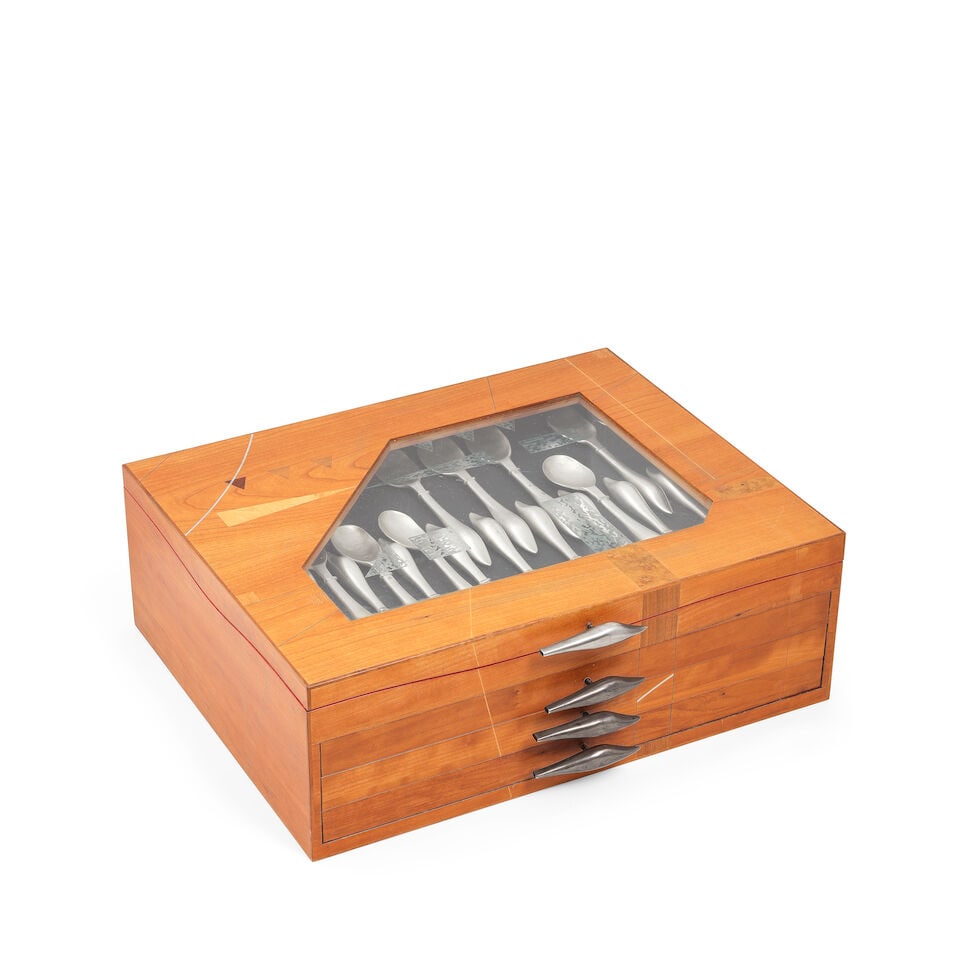A modern design silver table service of flatware and cutlery in a bespoke designed wood canteen... - 2