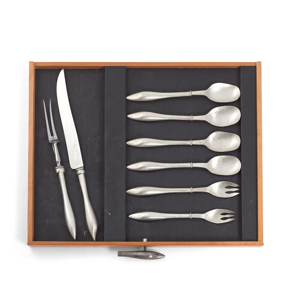 A modern design silver table service of flatware and cutlery in a bespoke designed wood canteen... - 5