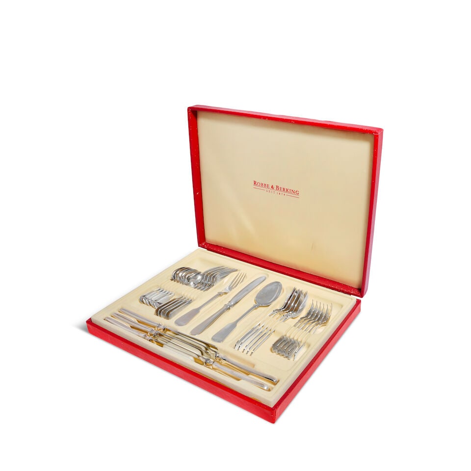 A modern German silver Fiddle pattern flatware service, together with matching electroplated ite... (1 of 1)