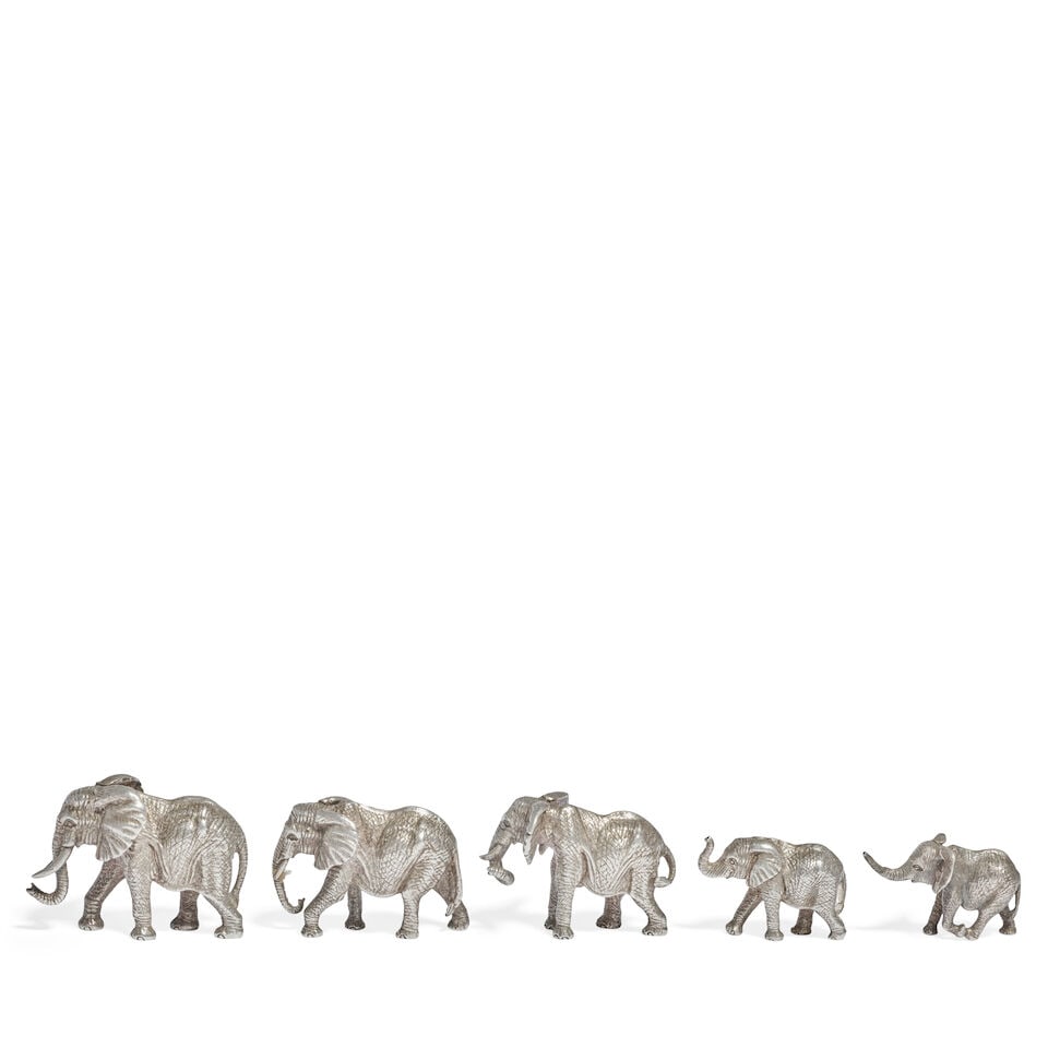 PATRICK MAVROS: five small silver elephants Zimbabwe (5) (1 of 1)