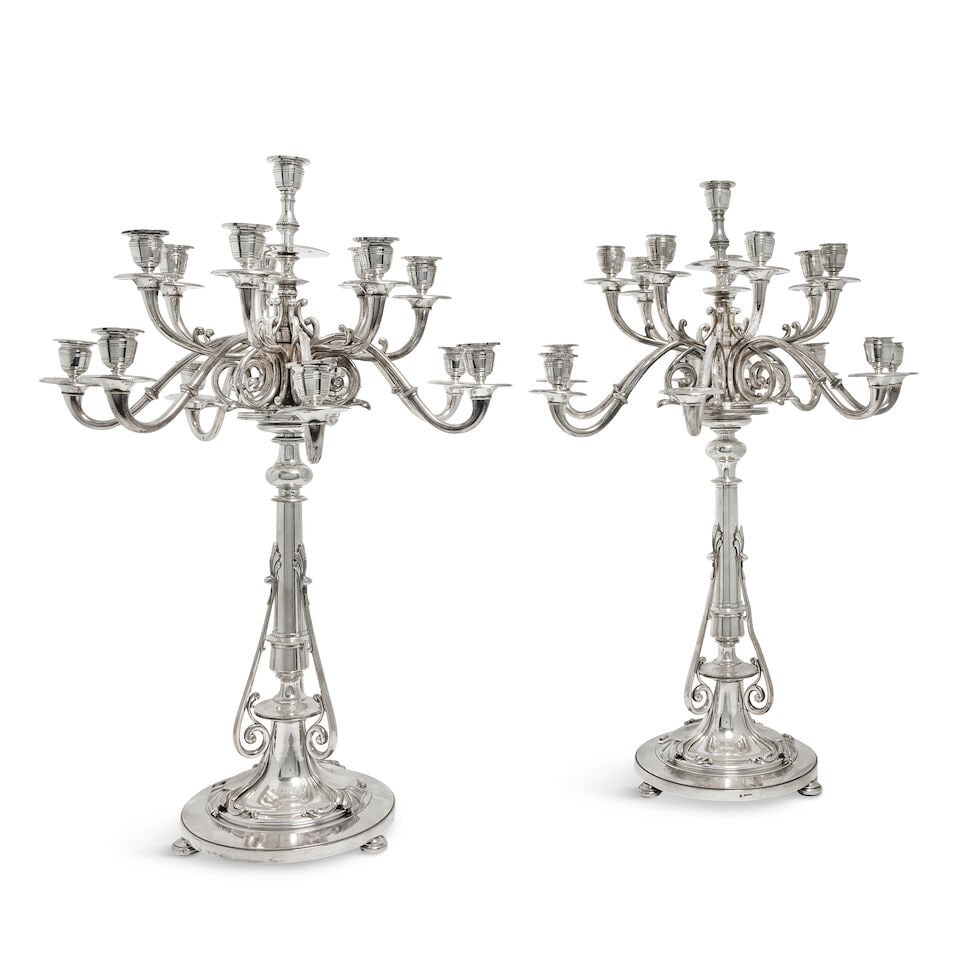 A pair of large 19th century French electoplated fifteen-light candelabra Christofle, also sta... (1 of 2)