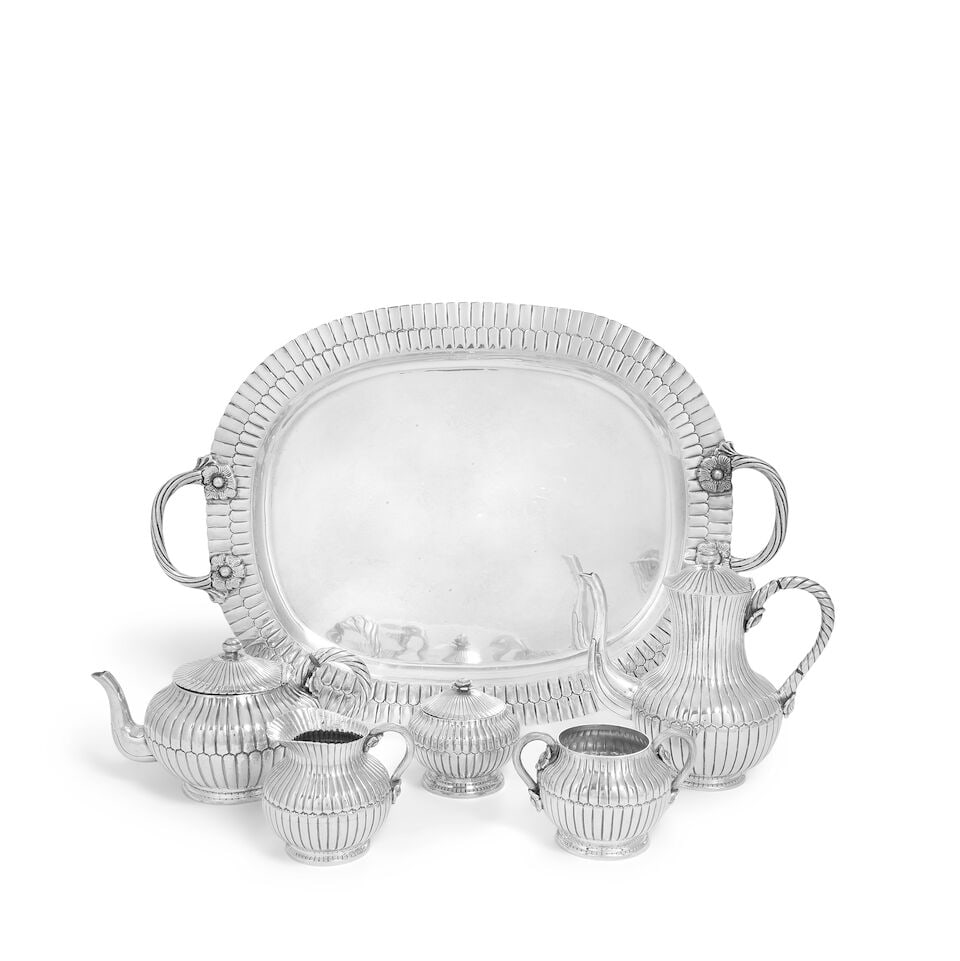 A Mexican silver six-piece tea and coffee service including a two-handled tray Sanborns Mexico, ... (1 of 3)