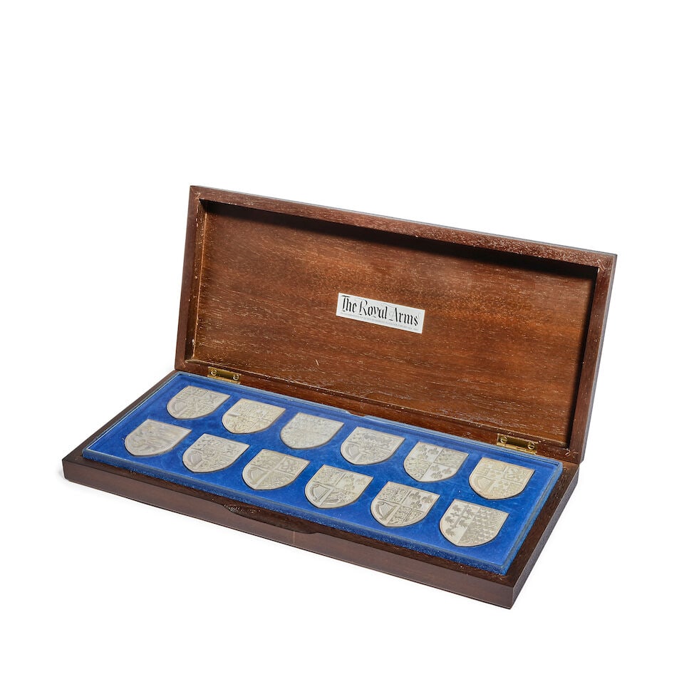 A cased set of twelve silver 'The Royal Arms' shield ingots maker YM, Birmingham 1976, for the D... (1 of 1)