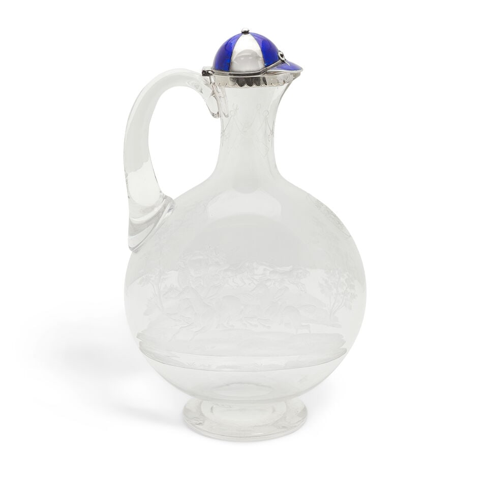 An electroplated and enamelled mounted glass decanter unmarked (1 of 2)