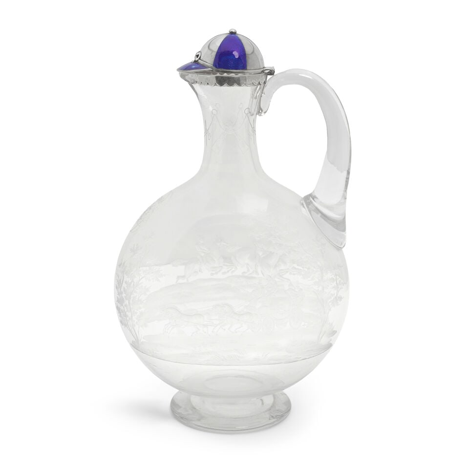 An electroplated and enamelled mounted glass decanter unmarked - 2