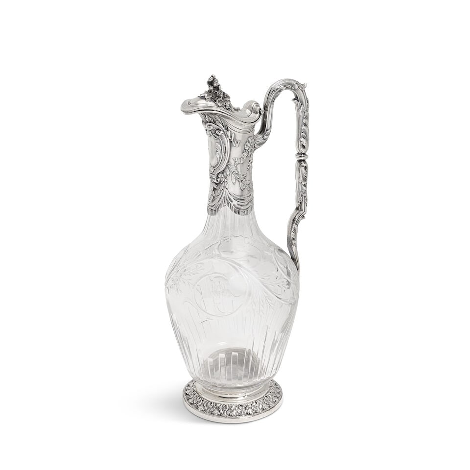 A French silver-mounted glass claret jug with Minerva head standard mark, maker's mark 'T. remai... (1 of 1)