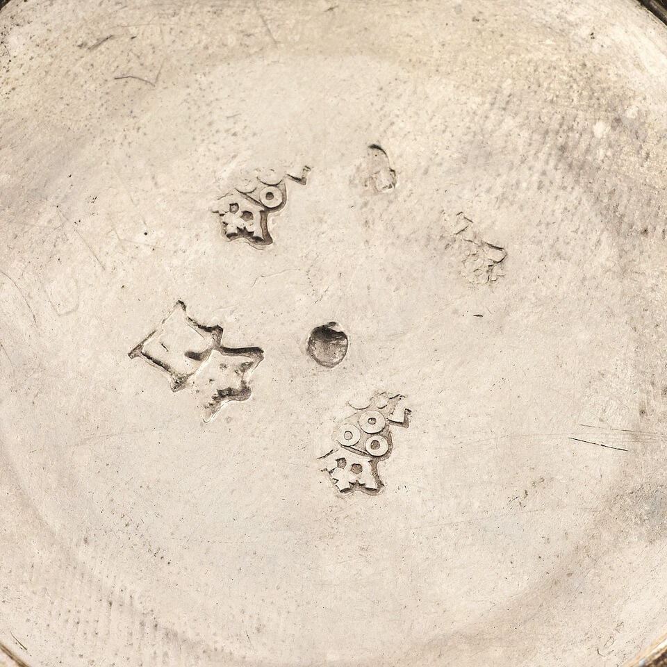 A French silver wine taster maker's mark struck thrice, possibly for Chalon-Sur-Saone, also crow... - 2