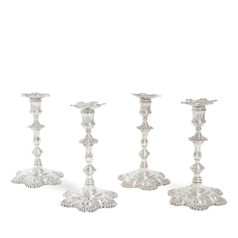 A set of four George II cast silver candlesticks John Cafe, London 1753 (1 of 1)