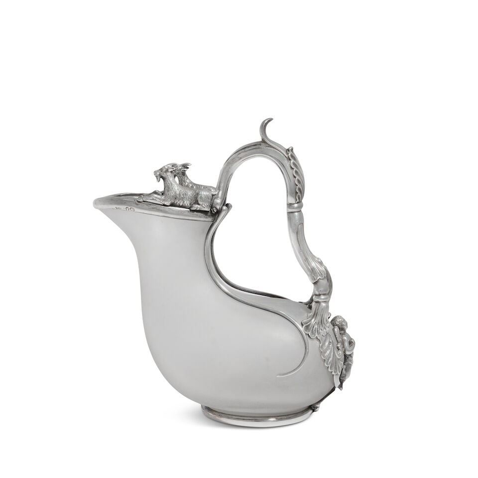 A Victorian silver-mounted frosted glass Askos jug makers mark WE, London 1839 (1 of 4)