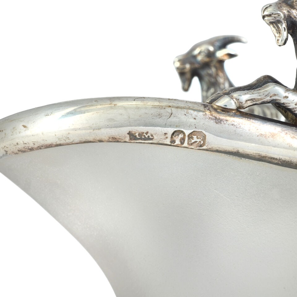 A Victorian silver-mounted frosted glass Askos jug makers mark WE, London 1839 - 2