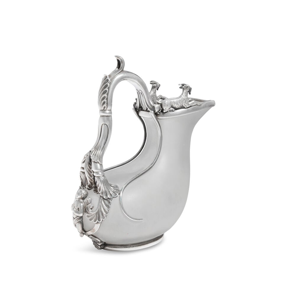 A Victorian silver-mounted frosted glass Askos jug makers mark WE, London 1839 - 3