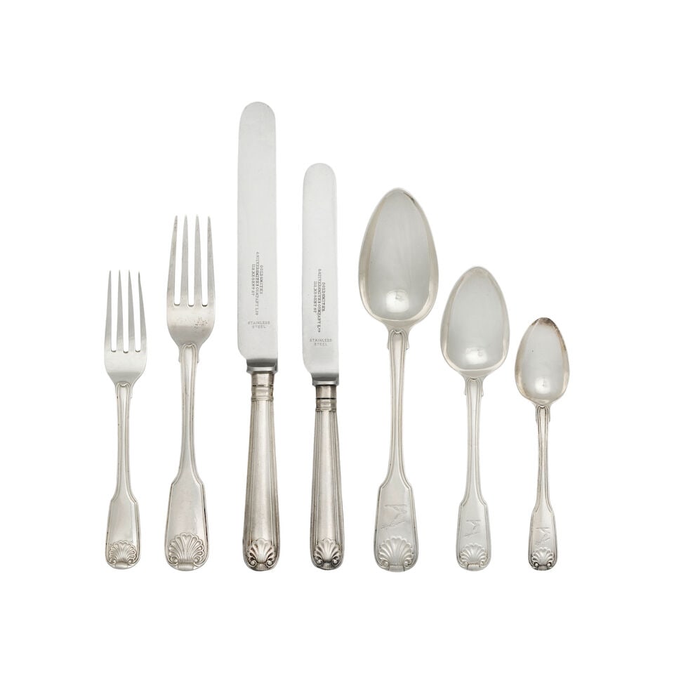 A George III silver Fiddle, Thread and Shell pattern flatware service Robert Peppin, London 1819 (1 of 1)