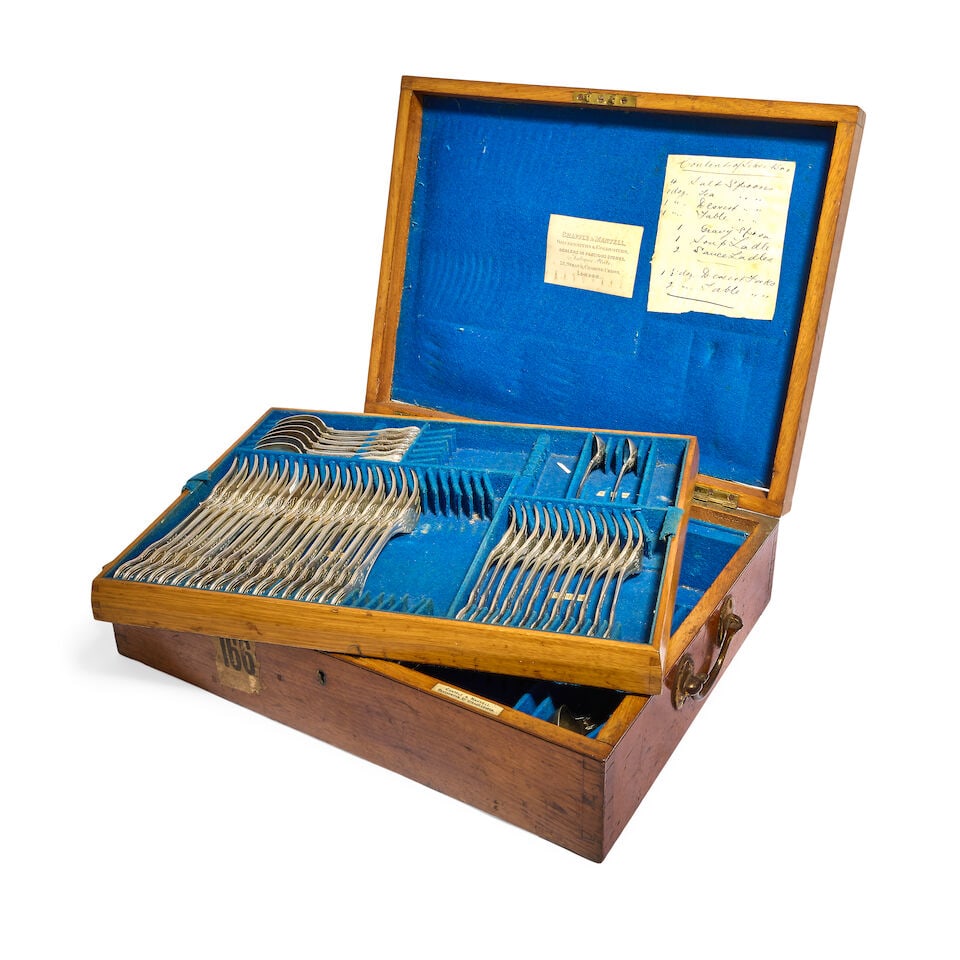 A George III silver Hour Glass pattern flatware service, in a canteen box Solomon Hougham, Lond... (1 of 2)