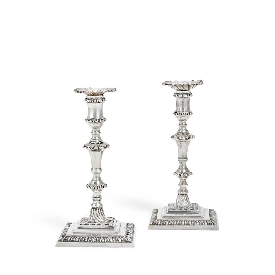 A pair of George III silver tapersticks Ebenezer Coker, London 1764 (1 of 2)